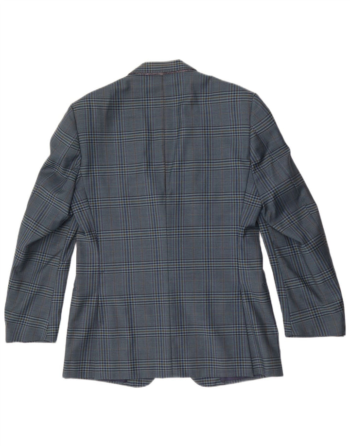 Vintage Herren 2-Knopf-Blazerjacke IT 50 Große blau karierte Wolle