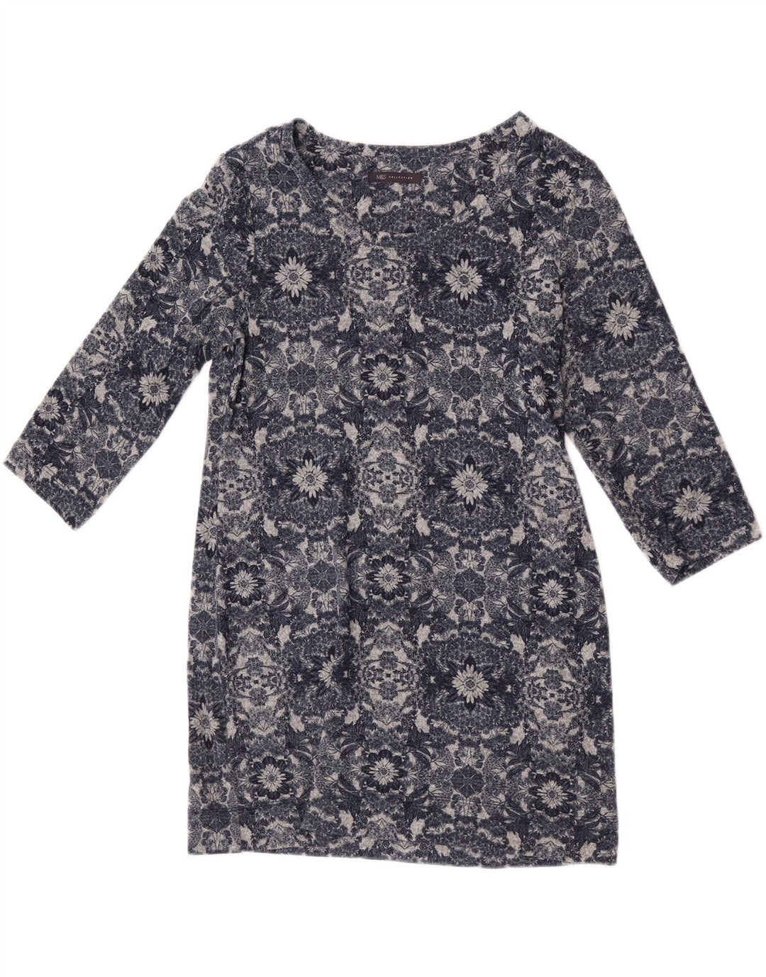 Marks & Spencer Damen-Tunika-Oberteil mit 3/4-Ärmeln, UK-Größe 44, Mittelgrau mit Blumenmuster