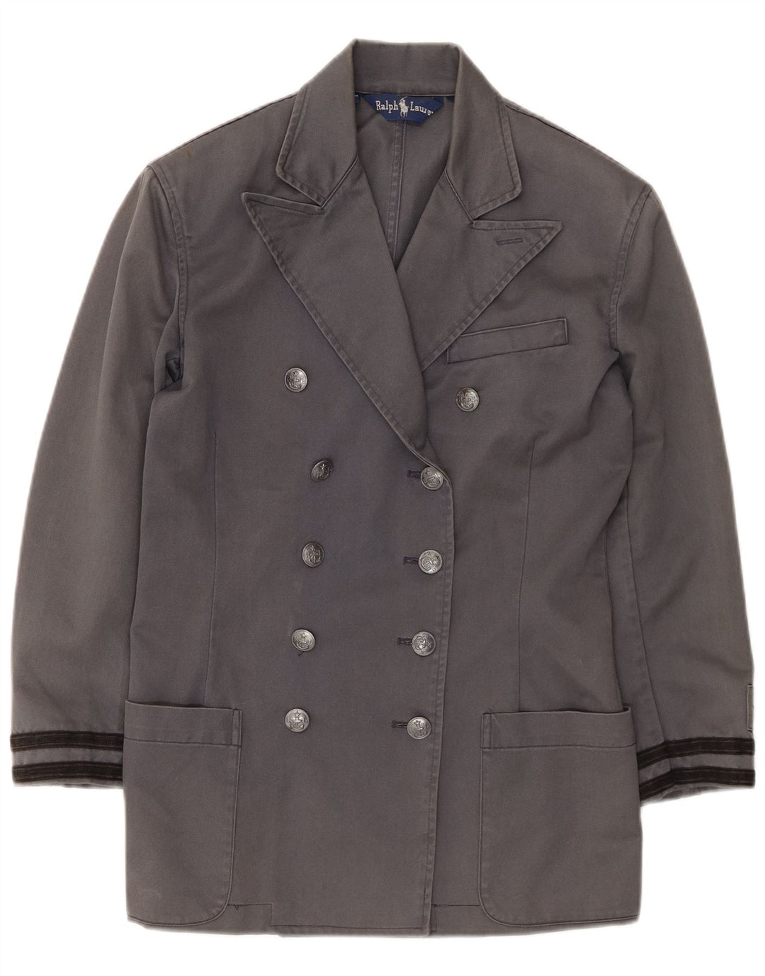 Ralph Lauren Damen Zweireihiger Mantel US 4 Small Graue Baumwolle