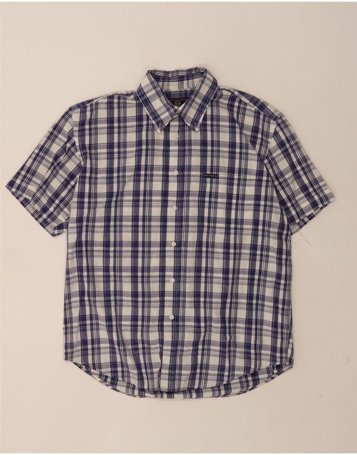 Sergio Tacchini Herren-Kurzarmhemd, groß, marineblau, kariert, Baumwolle