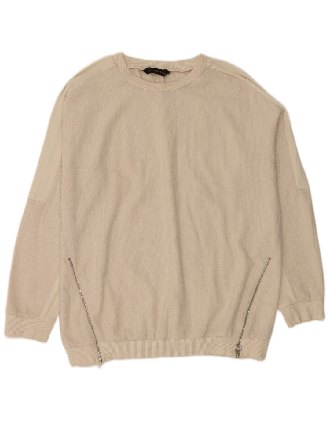 Zara Damen Sweatshirt-Pullover UK 16 Large Off White Cotton