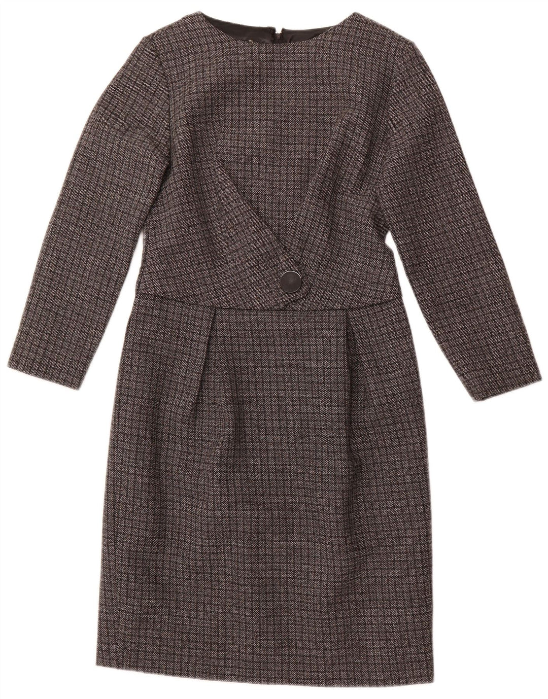 VINTAGE Womens Long Sleeve Sheath Dress UK 12 Medium Grey Check