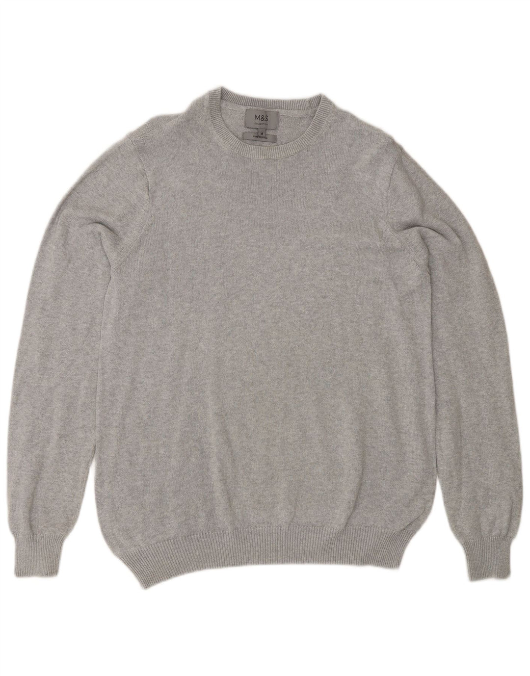 Marks & Spencer Herren-Pullover mit Rundhalsausschnitt, mittelgraue Baumwolle