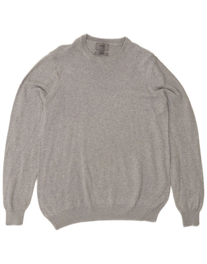 Marks & Spencer Herren-Pullover mit Rundhalsausschnitt, mittelgraue Baumwolle