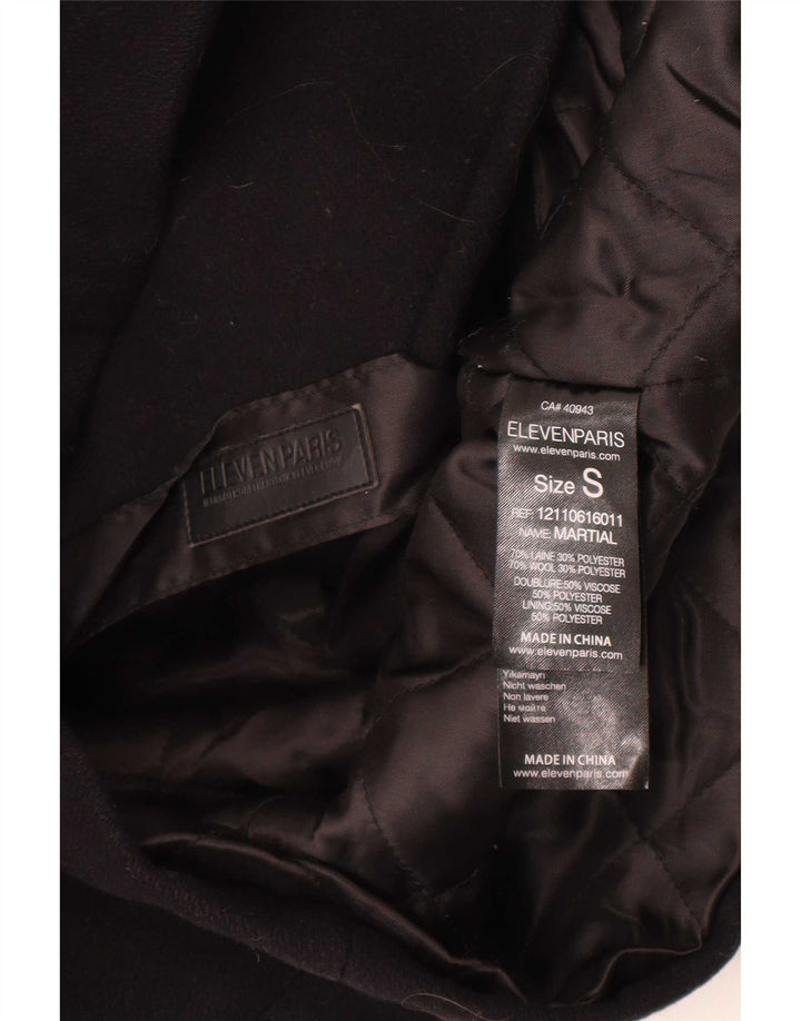 Eleven Paris Herren Pea Coat UK 36 Small Schwarze Wolle
