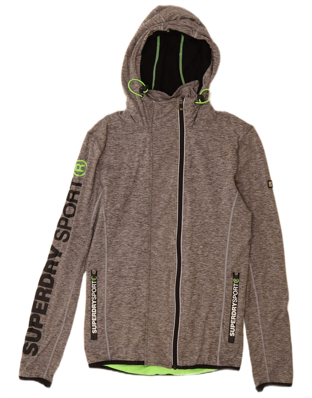 SUPERDRY Damen Athletic Fit Graphic Zip Hoodie Pullover UK 12 Mittelgrau