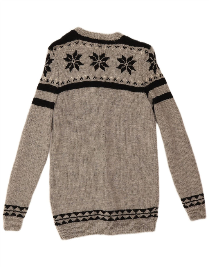 Vintage Damen Cardigan Pullover UK 12 Mittelgrau Fair Isle