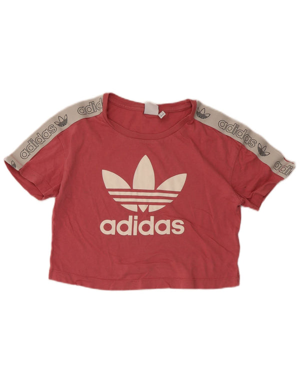 Adidas Damen Crop Graphic T-Shirt Top UK 6 XS Pink Colourblock Baumwolle