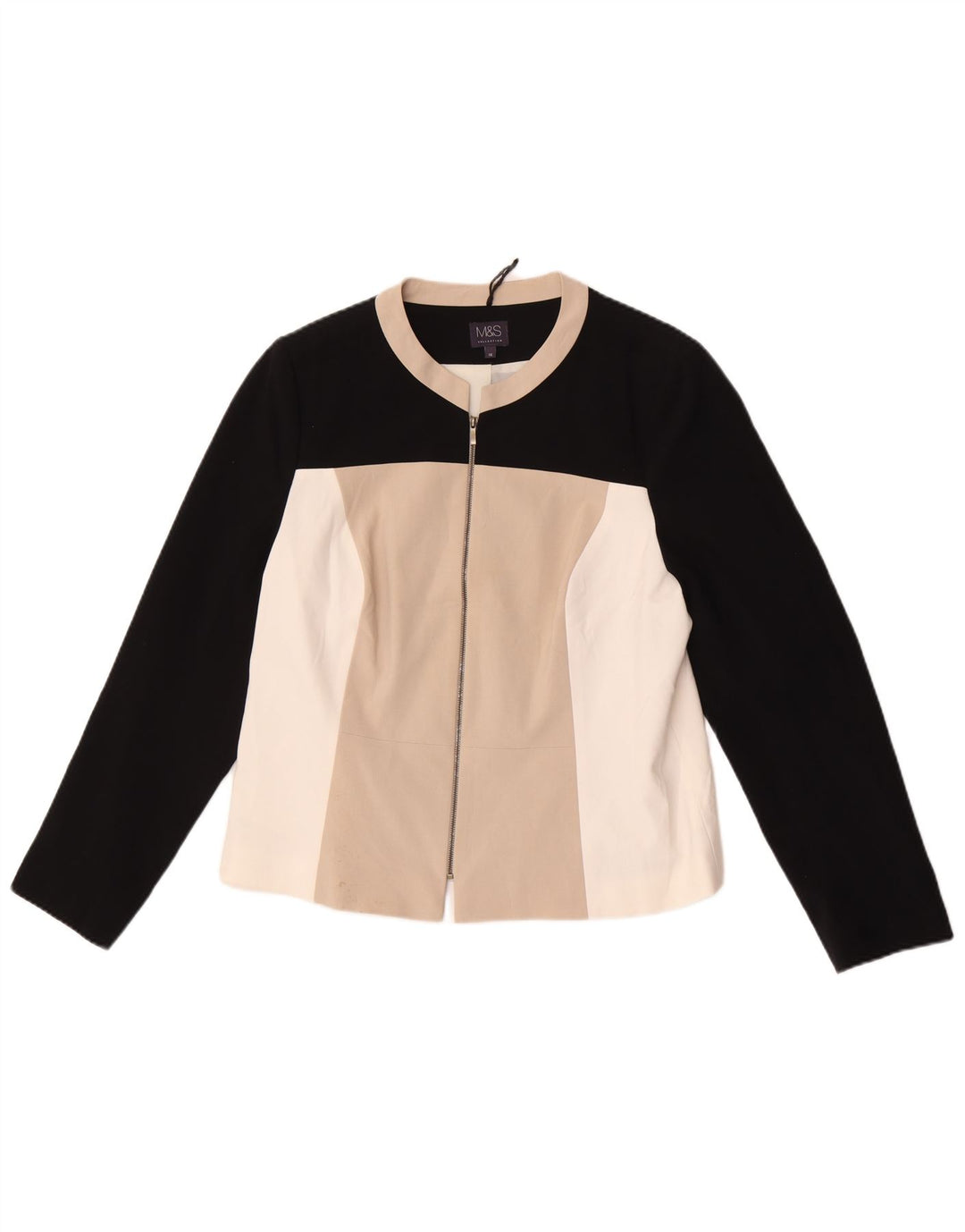 Marks & Spencer Damen-Blazer mit durchgehendem Reißverschluss, UK 16, Größe L, Beige, Farbblock