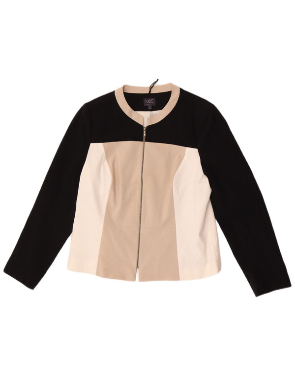 Marks & Spencer Damen-Blazer mit durchgehendem Reißverschluss, UK 16, Größe L, Beige, Farbblock