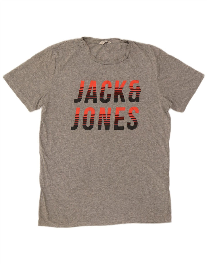 JACK & JONES Herren-T-Shirt mit Grafik, mittelgraue Baumwolle