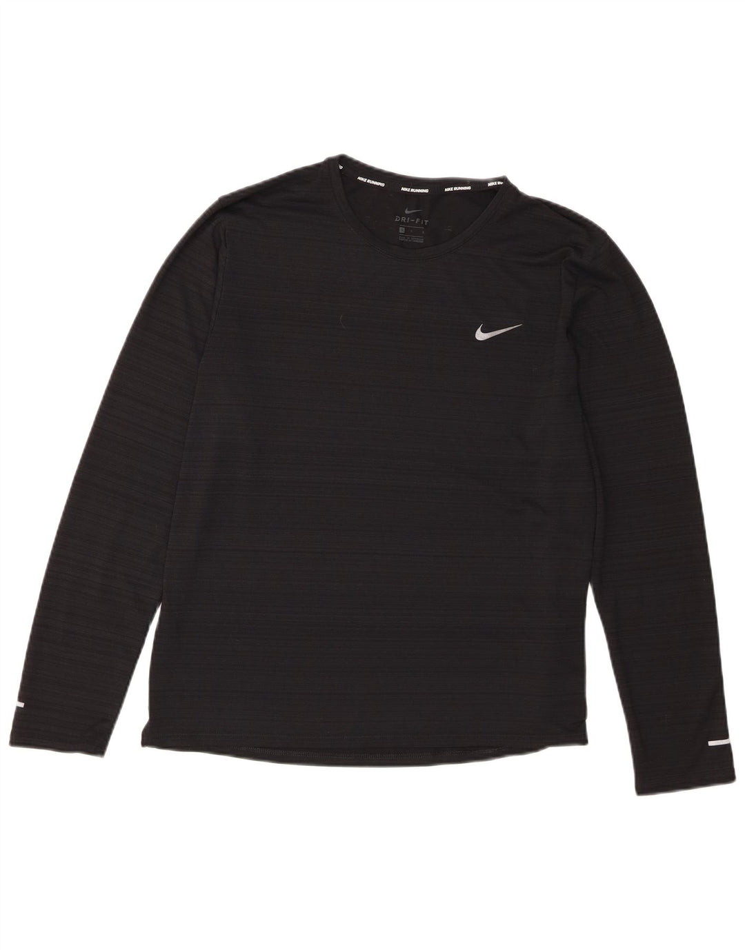 Nike Damen Dri Fit Top Langarm UK 16 Large Schwarz Gestreiftes Polyester