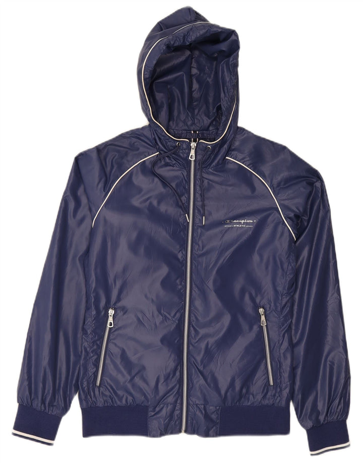 CHAMPION Womens Hooded Rain Jacket UK 10 Small Navy Blue Polyester