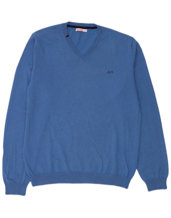Sun68 Damen-Pullover mit V-Ausschnitt, UK 18, XL, blaue Merinowolle