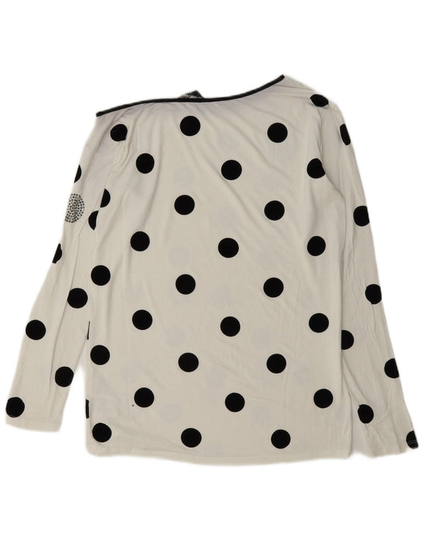Liu Jo Womens Top Long Sleeve IT 42 Medium White Polka Dot Viscose