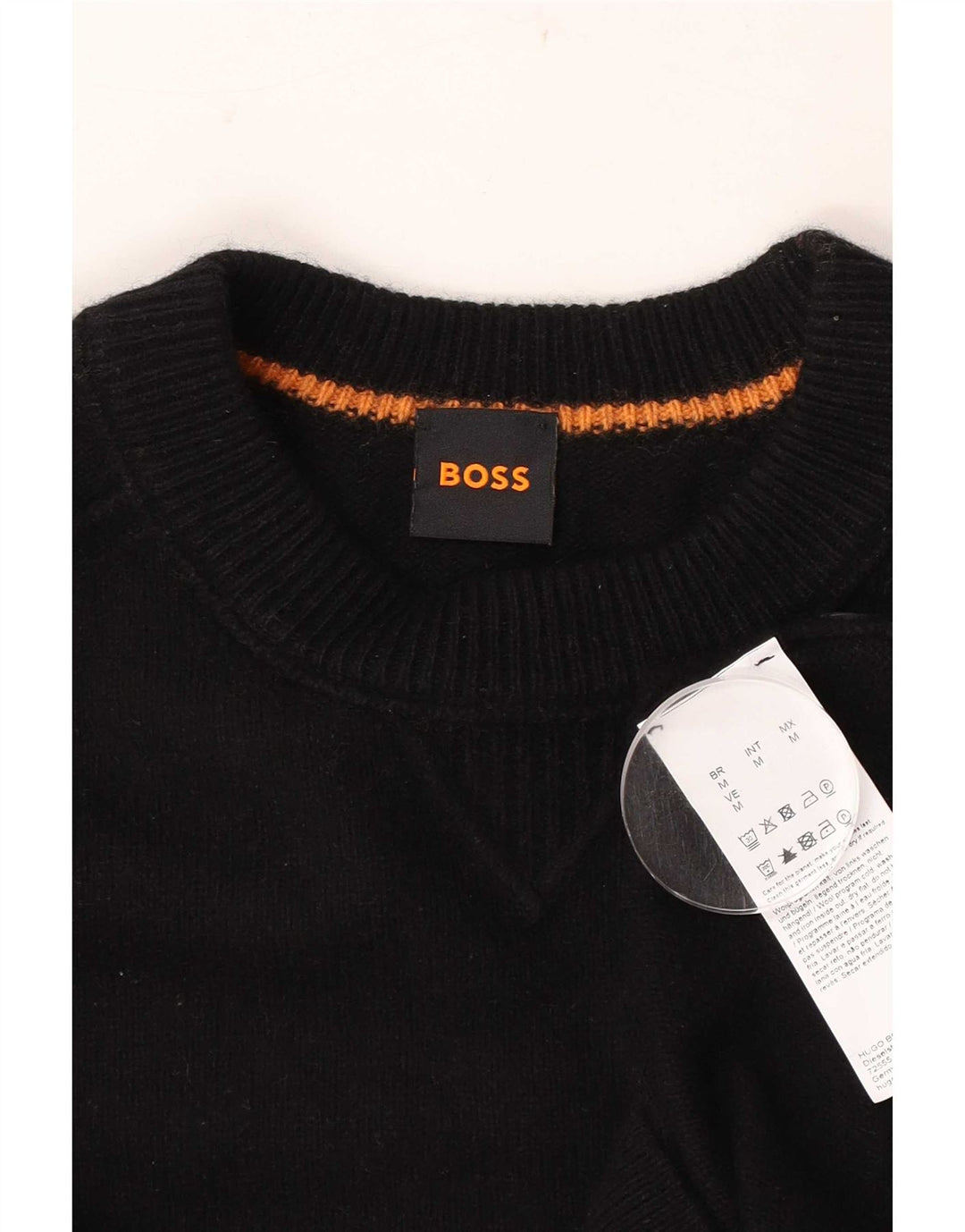 Hugo Boss Herren-Pullover mit grafischem Rundhalsausschnitt, mittelschwarze Baumwolle
