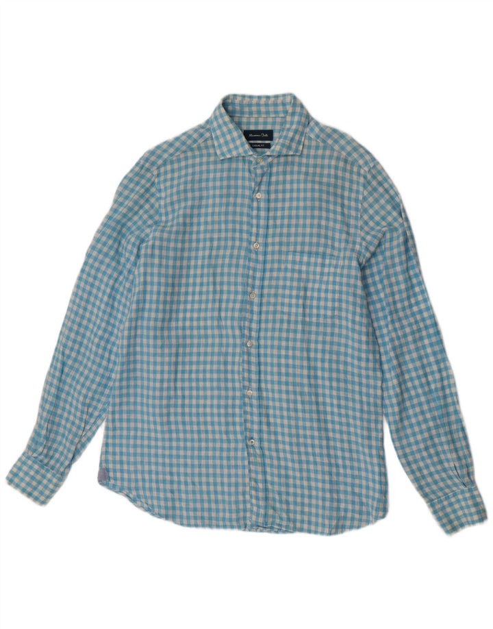 Massimo Dutti Herren-Hemd mit lässiger Passform, großes blaues Gingham-Muster