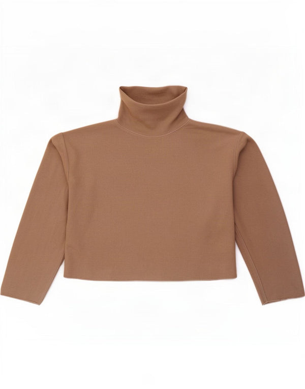 Zara Damen Crop Top Langarm UK 10 Small Beige Baumwolle