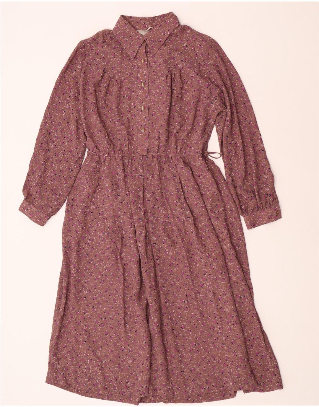 Vintage Damen Maxi Pullover Hemdkleid UK 12 Mittelbraun geblümt