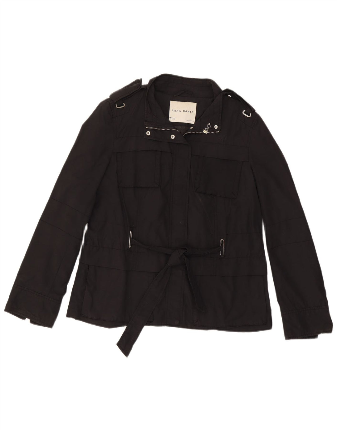 Zara Damen Militärjacke UK 18 XL Schwarz Baumwolle