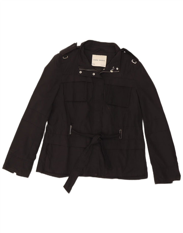 Zara Damen Militärjacke UK 18 XL Schwarz Baumwolle