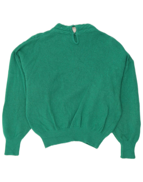 Vintage Damen Crop Rollkragenpullover Pullover IT 46 Large Green Angora
