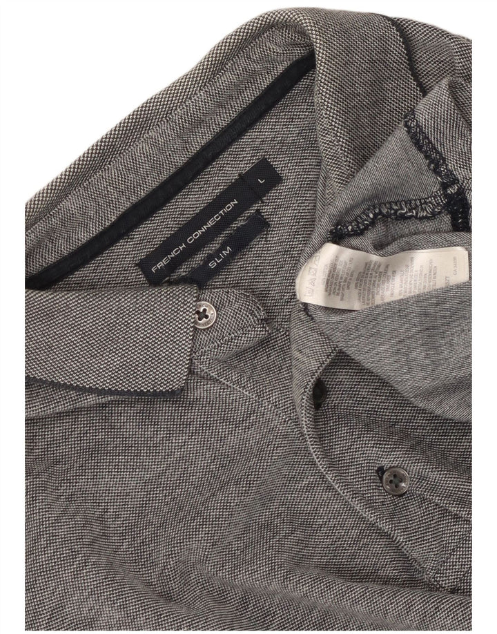 French Connection Herren-Poloshirt, schmal, groß, grau gesprenkelte Baumwolle