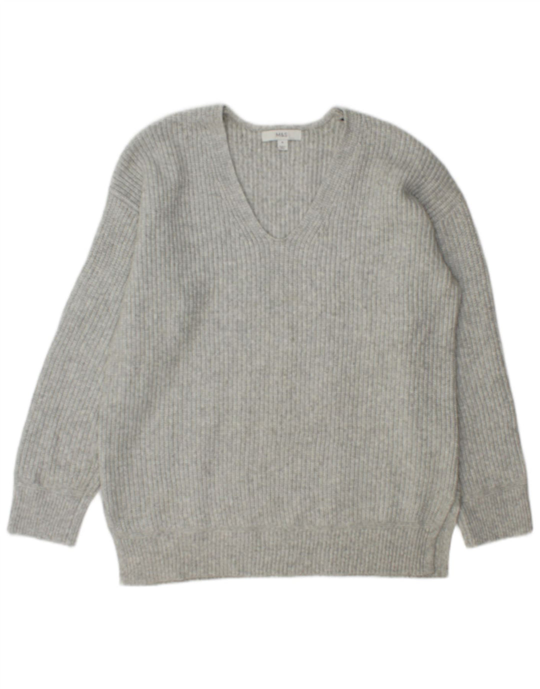 Marks & Spencer Damen-Pullover mit V-Ausschnitt, UK 14, Mittelgrau, Polyester