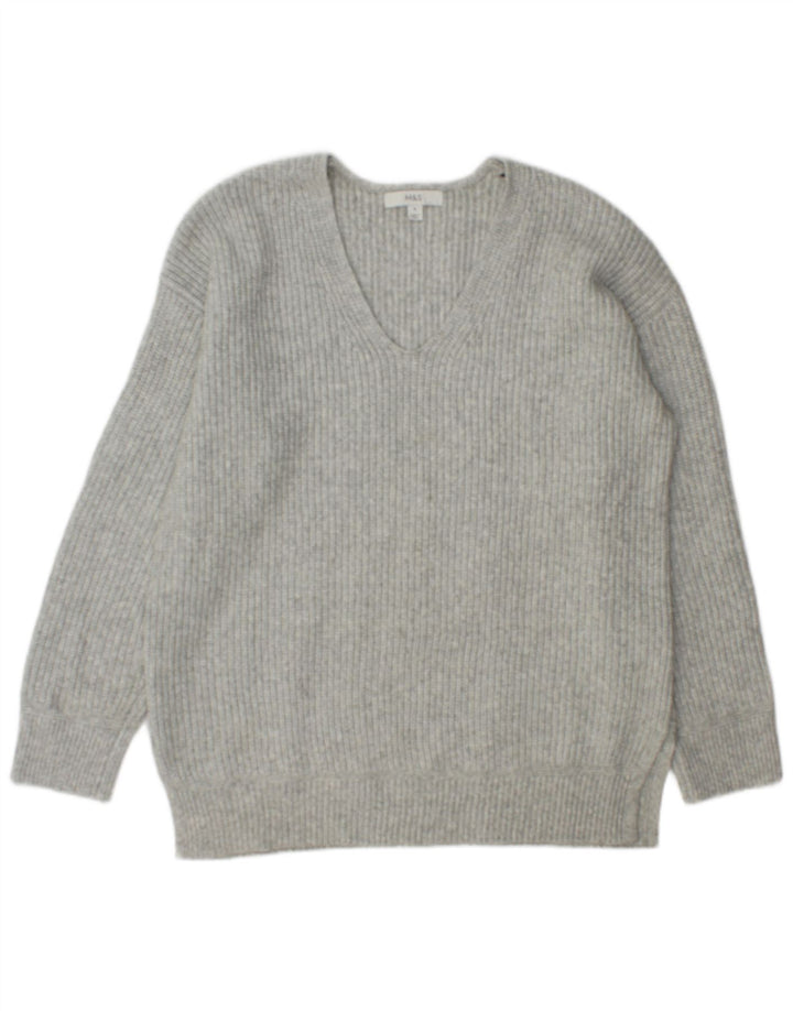 Marks & Spencer Damen-Pullover mit V-Ausschnitt, UK 14, Mittelgrau, Polyester