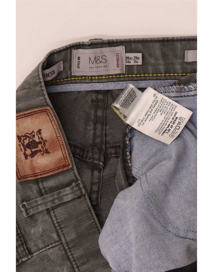 Marks & Spencer Herren Stretch Regular Straight Jeans W34 L31 Graue Baumwolle