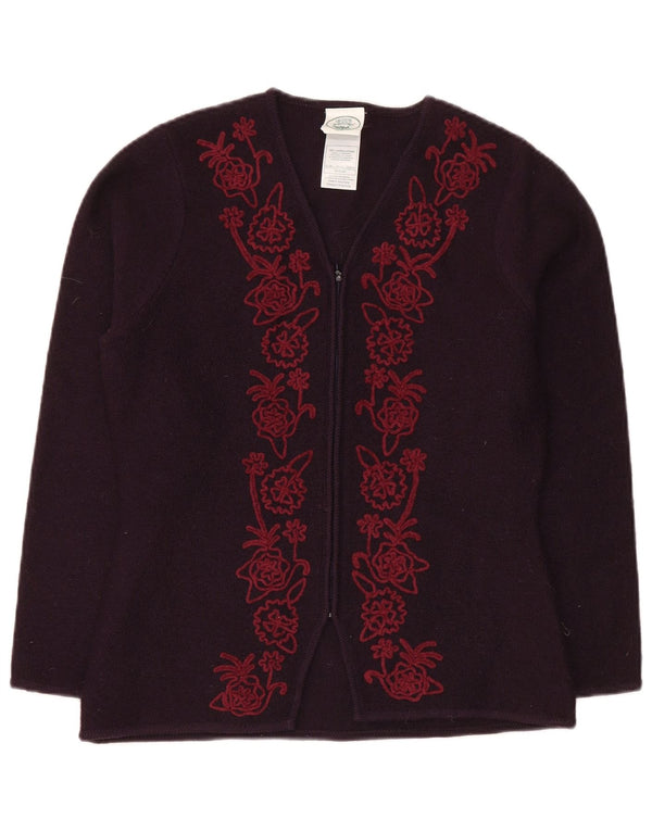 Laura Ashley Damen-Cardigan-Pullover UK 12 Medium Purple Floral Wool