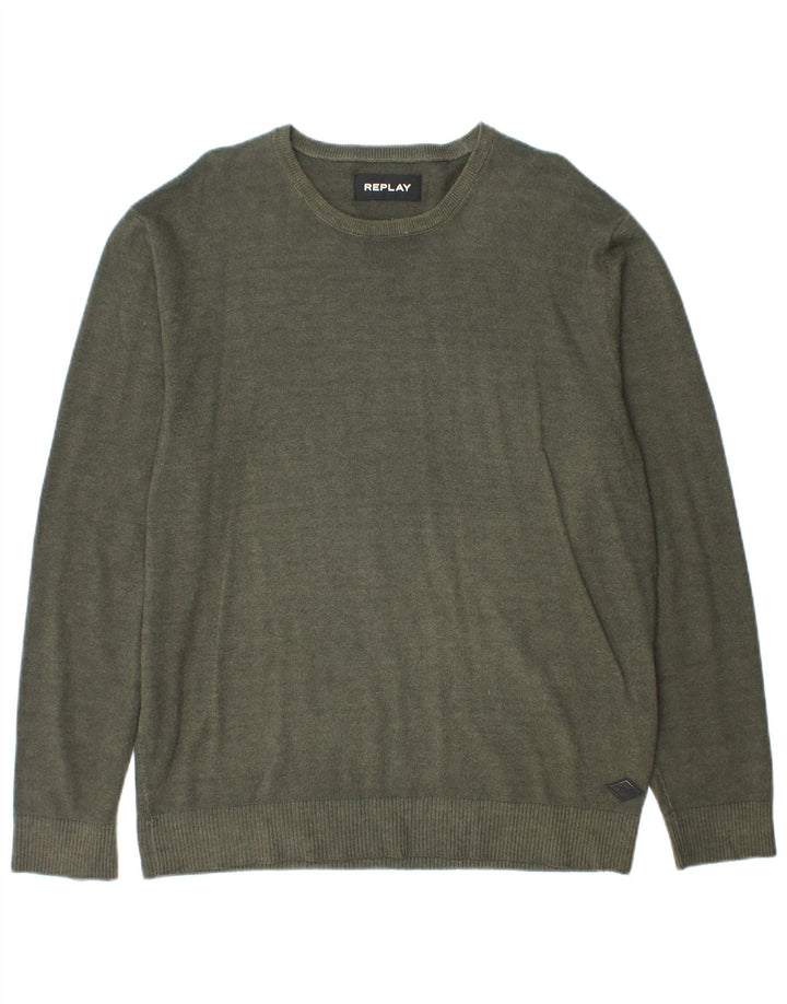 REPLAY Herren-Pullover mit U-Boot-Ausschnitt, XL, Khaki, Wolle