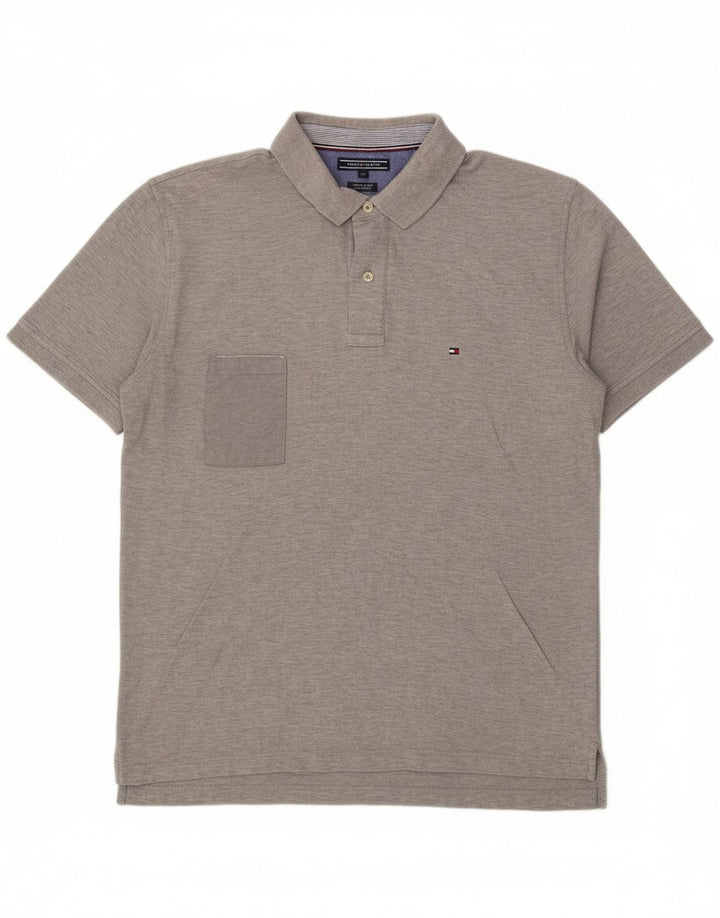TOMMY HILFIGER Mens Regular Fit Polo Shirt 2XL Grey Cotton