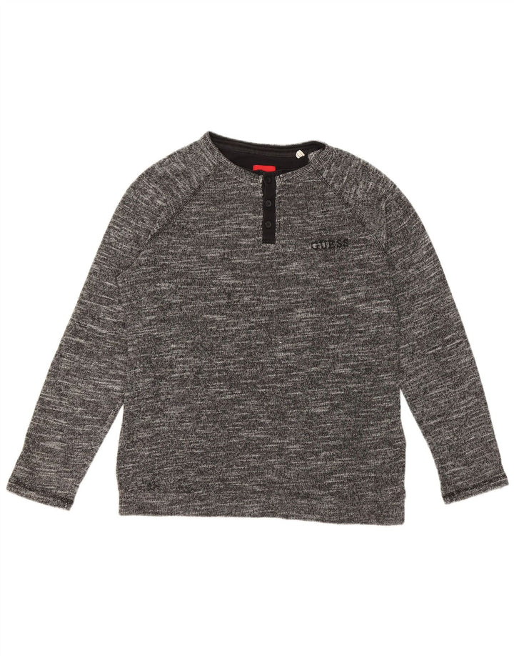 Guess Herren-Oberteil, langärmelig, groß, grau gefleckte Baumwolle