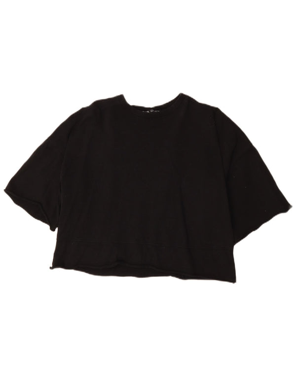 Zara Womens Oversized Crop T-Shirt Top UK 10 Small Black Cotton
