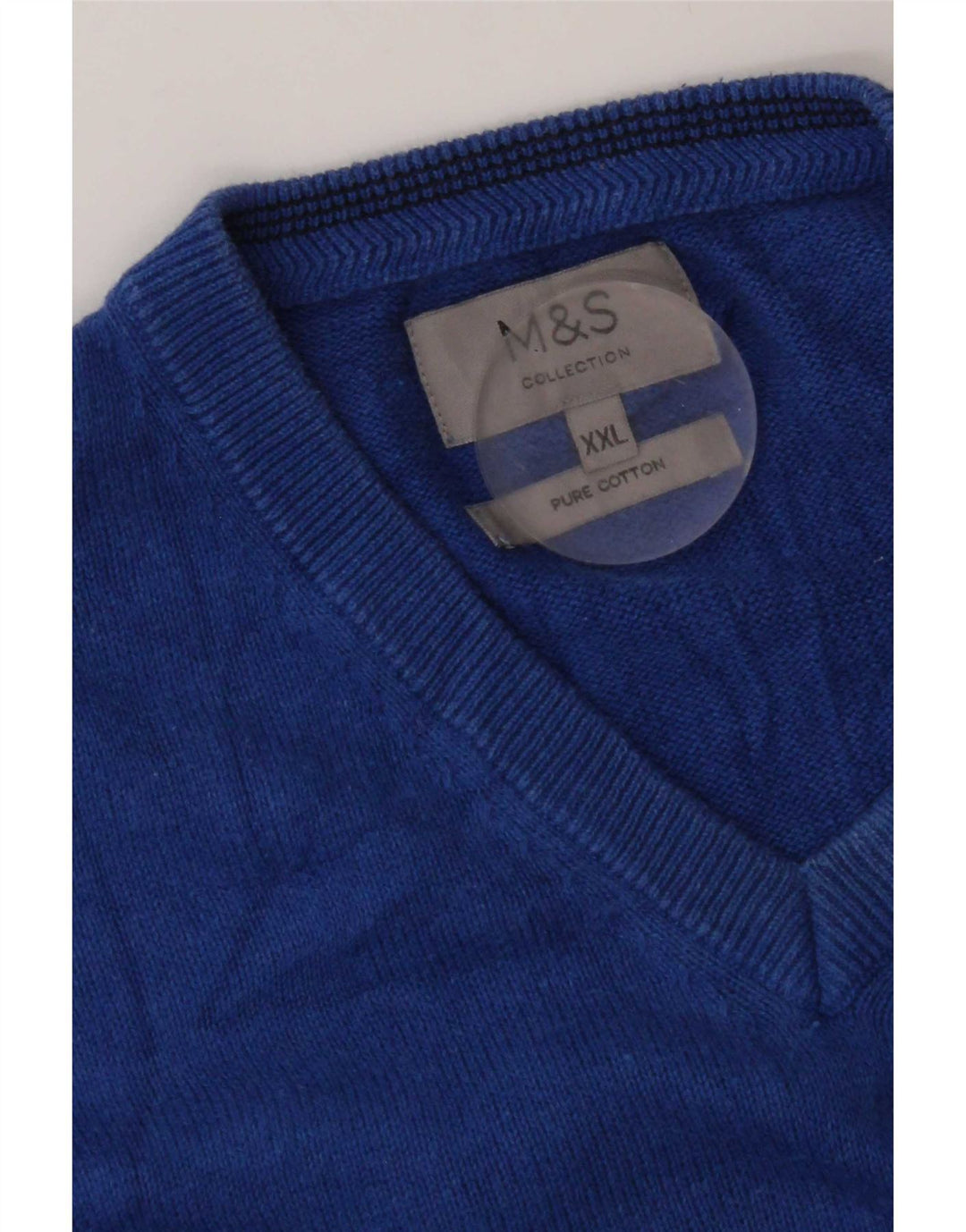 Marks & Spencer Herren-Pullover mit V-Ausschnitt, 2XL, blaue Baumwolle