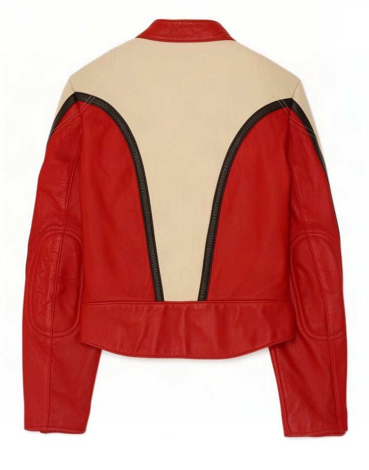 Vintage Herren Leder Racer Jacke EU 48 Mittelroter Farbblock