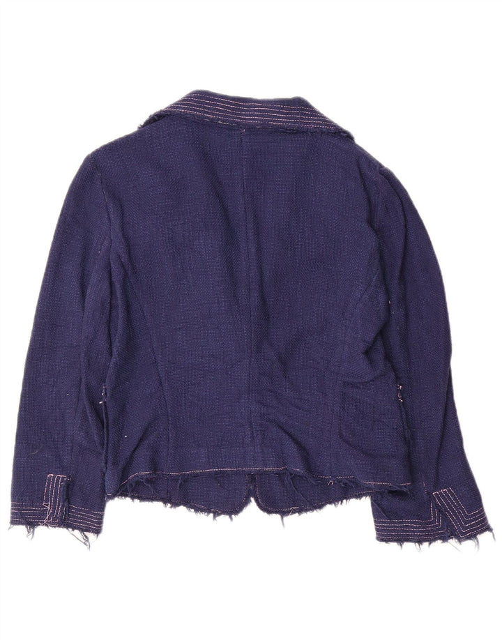 Zara Damen-Blazerjacke mit 3/4-Ärmeln und 1 Knopf, EU 40, mittelmarineblaue Baumwolle