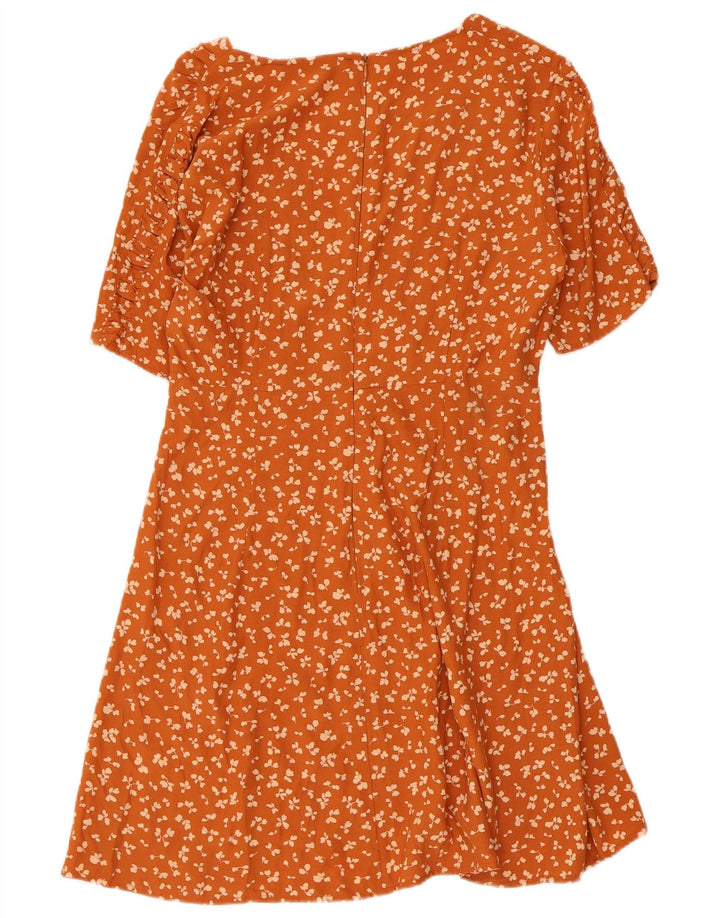 French Connection Damen-Sommerkleid, UK 12, mittlere orangefarbene Viskose mit Blumenmuster