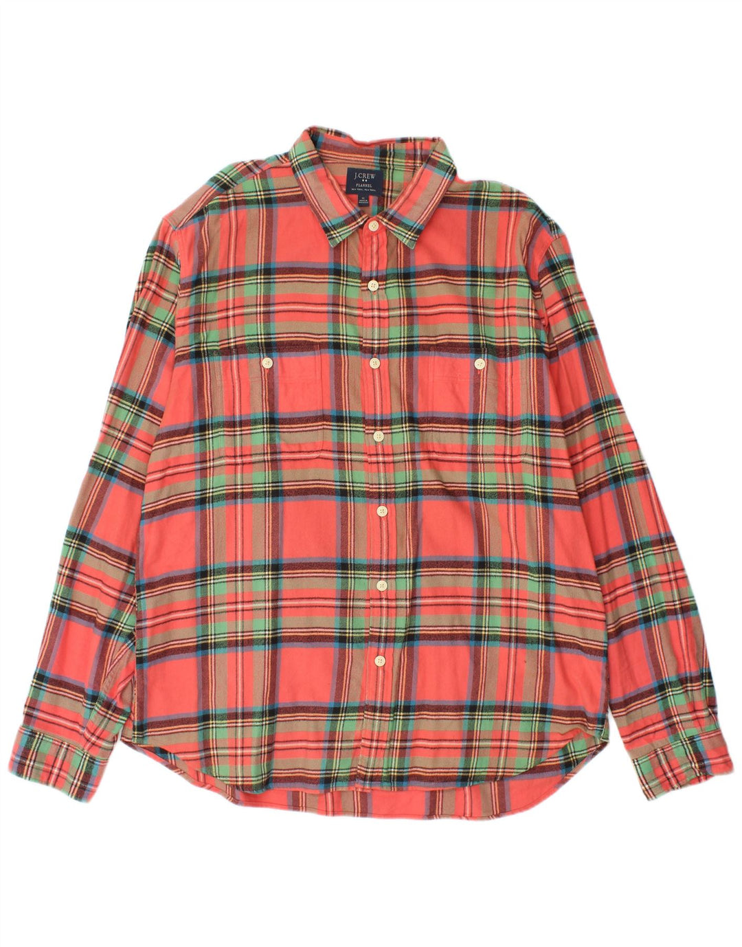 J. Crew Herren-Flanellhemd XL, rosa kariert, Baumwolle