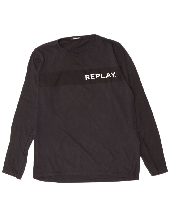 Replay Herren Graphic Top Langarm Large Schwarz Baumwolle