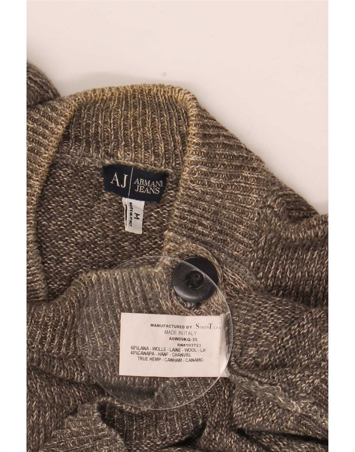Armani Jeans Herren-Pullover mit Knopfkragen, mittelbraun, gefleckter Hanf