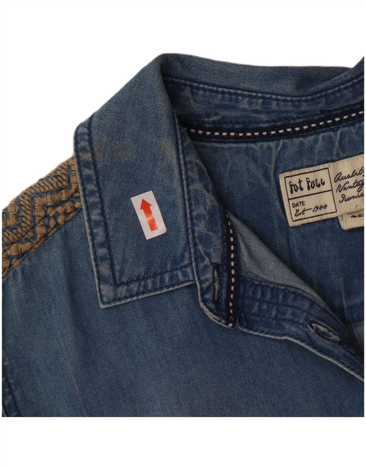 Fat Face Denim-Pulloverhemd für Damen, UK 12, Mittelblau, Baumwolle, Bohemian-Stil