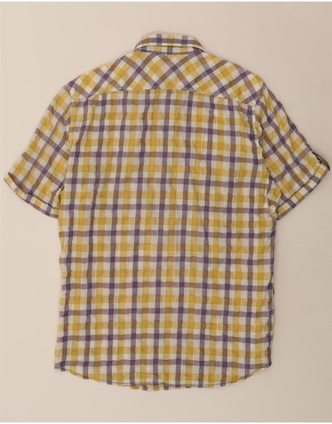 Marlboro Classics Herren-Kurzarmhemd 2XL aus gelber Gingham-Baumwolle