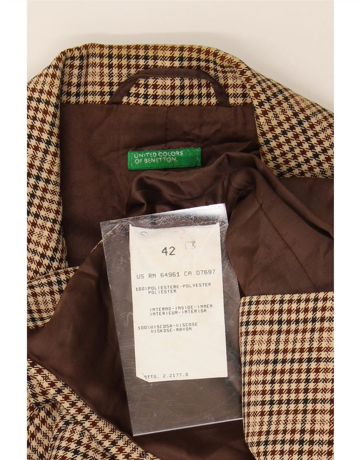 BENETTON Womens 4 Button Blazer Jacket IT 42 Medium Brown Check Polyester Vintage Benetton and Second-Hand Benetton from Messina Hembry 