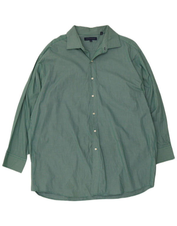 Tommy Hilfiger Herrenhemd, Größe 17 1/2, große grüne Gingham-Baumwolle