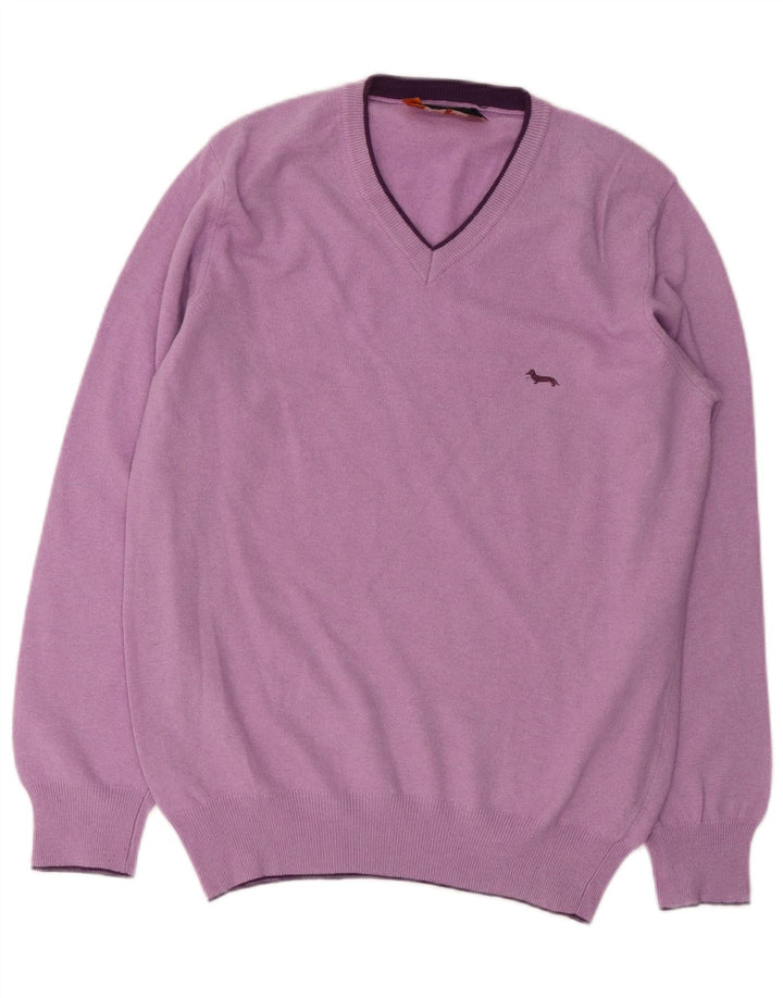 HARMONT & BLAINE Mens V-Neck Jumper Sweater Medium Pink Wool