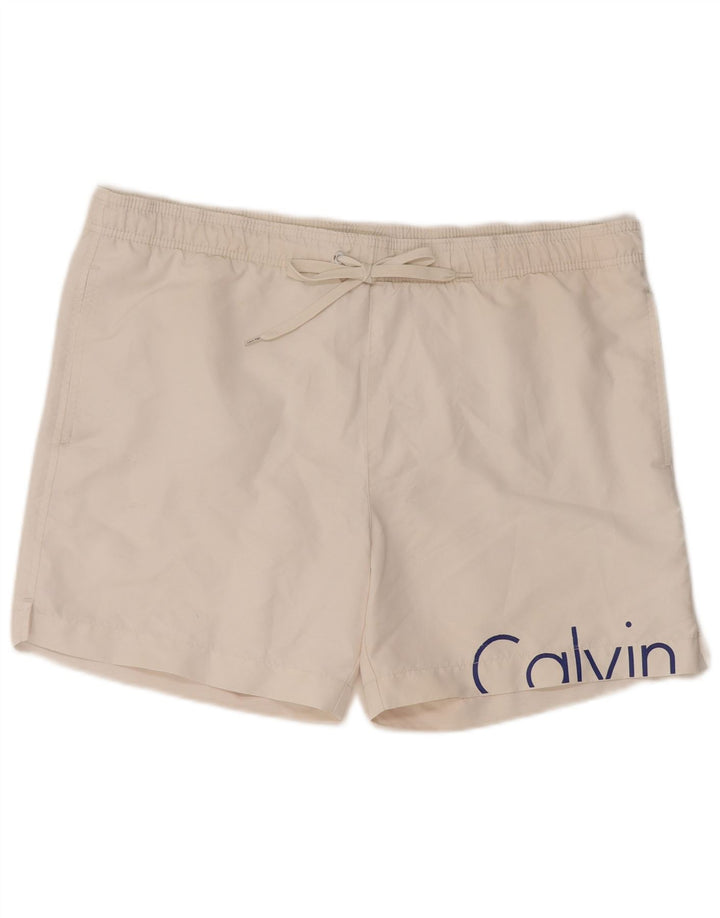 Calvin Klein Herren-Badeshorts mit Grafik, mittelweißes Polyester