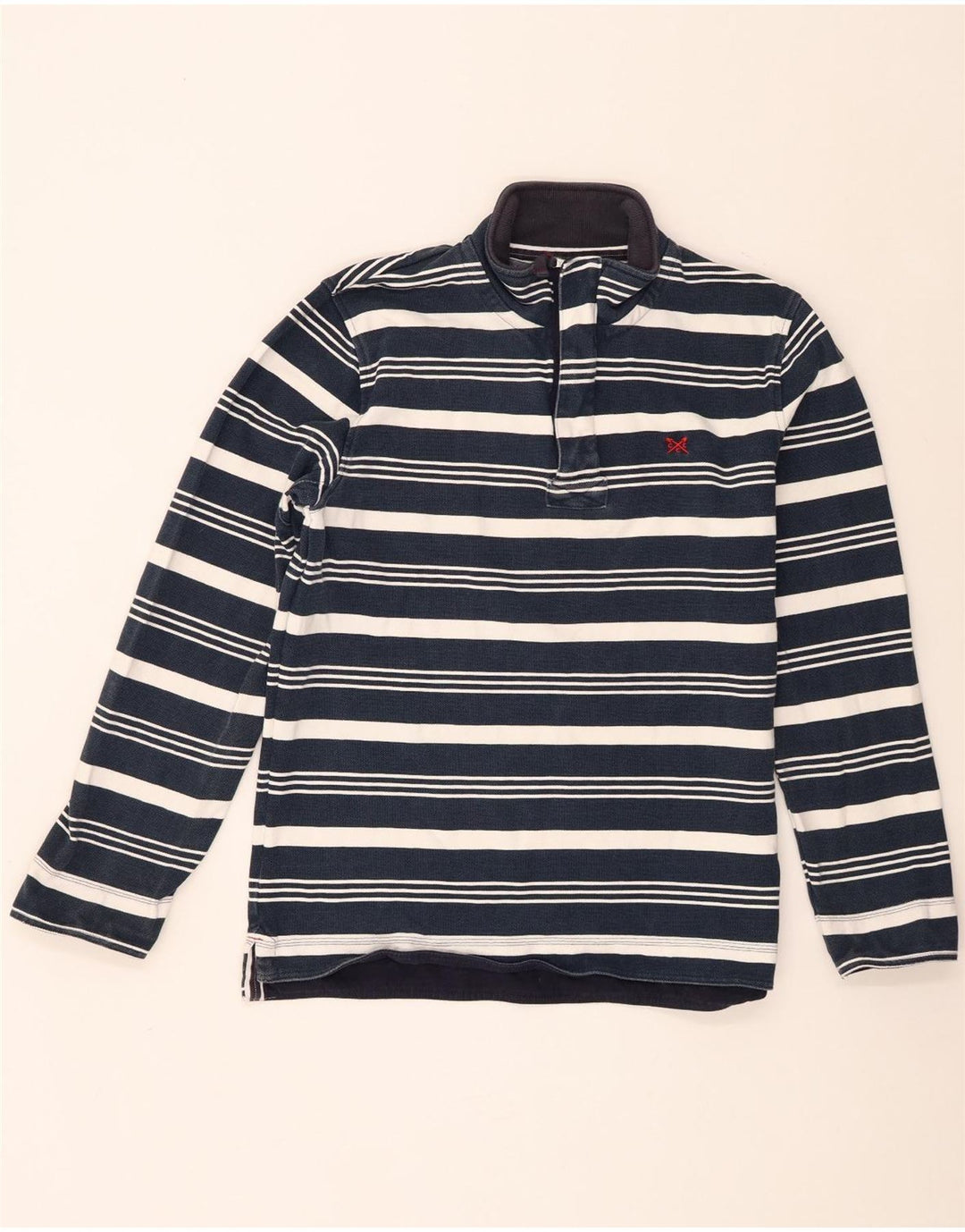 Crew Clothing Herren-Sweatshirt mit Reißverschluss am Hals, mittleres Marineblau gestreift