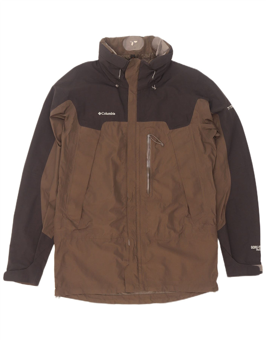 Columbia Mens Titanium Hooded Rain Jacket UK 38 Mittelbrauner Farbblock